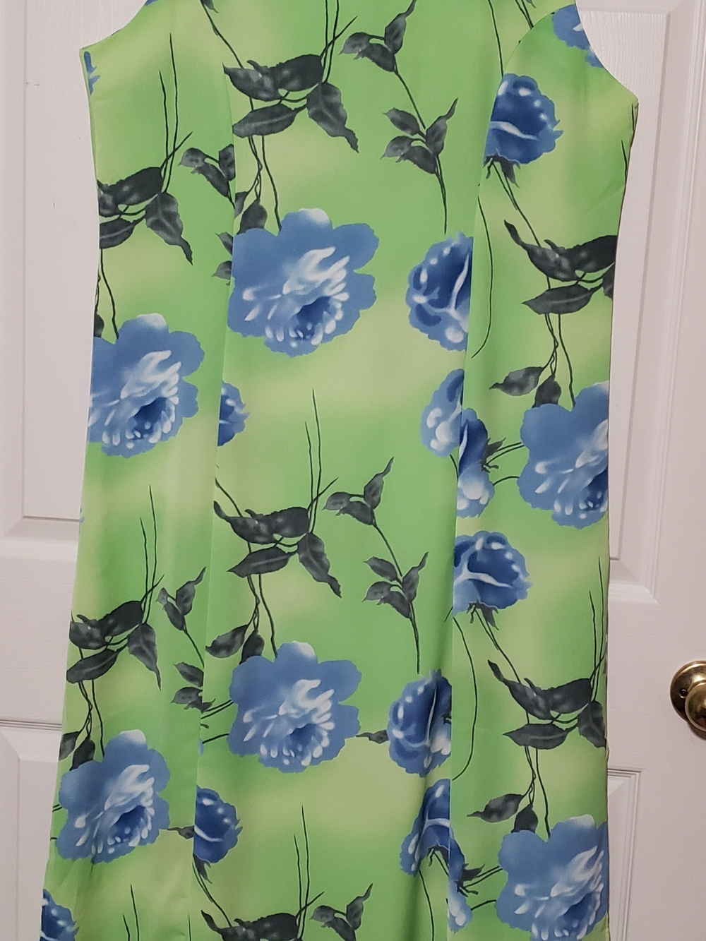 Kaktus Green Maxi Dress with Blue Floral Print